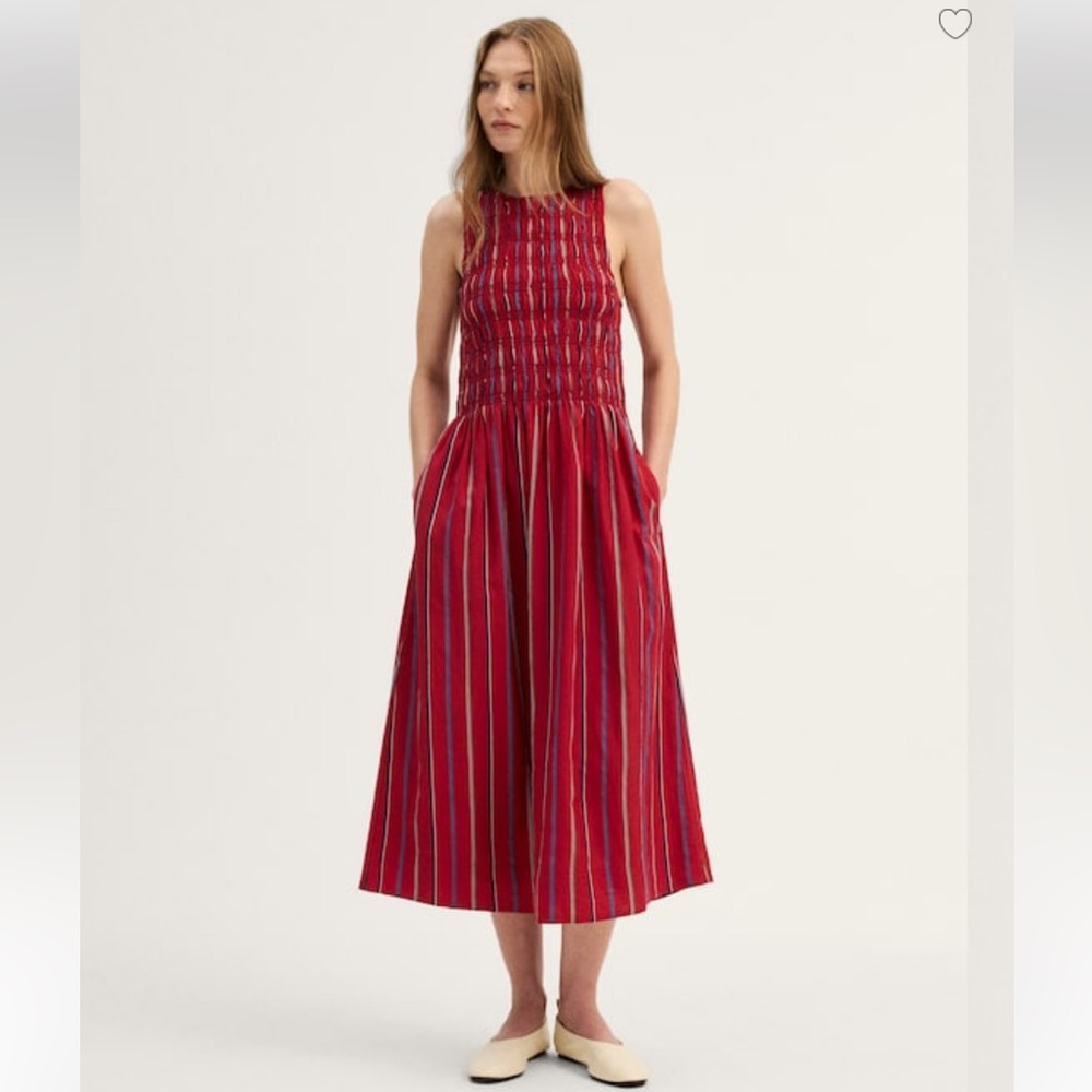 Madewell smocked race back Sleeveless Red Striped Midi Dress size M new